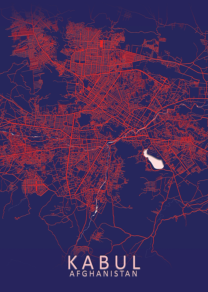 Kabul Dark Blue City Map