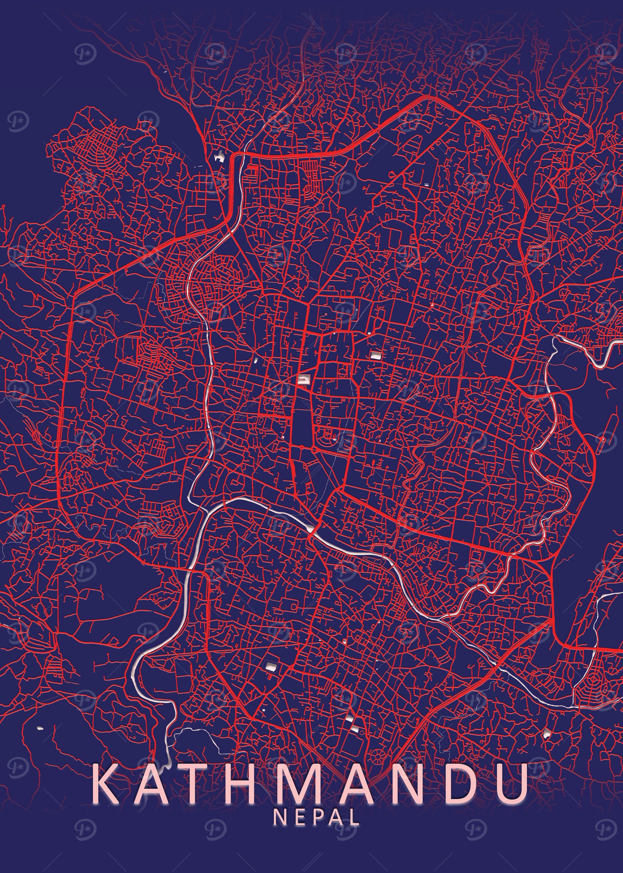 Kathmandu Dark Blue Map