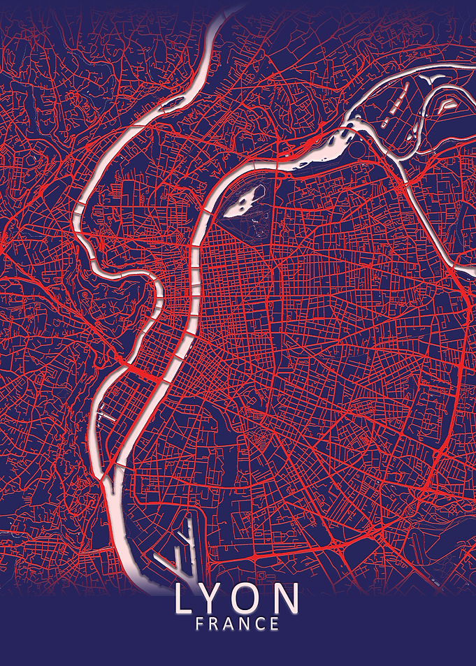 Lyon Dark Blue City Map