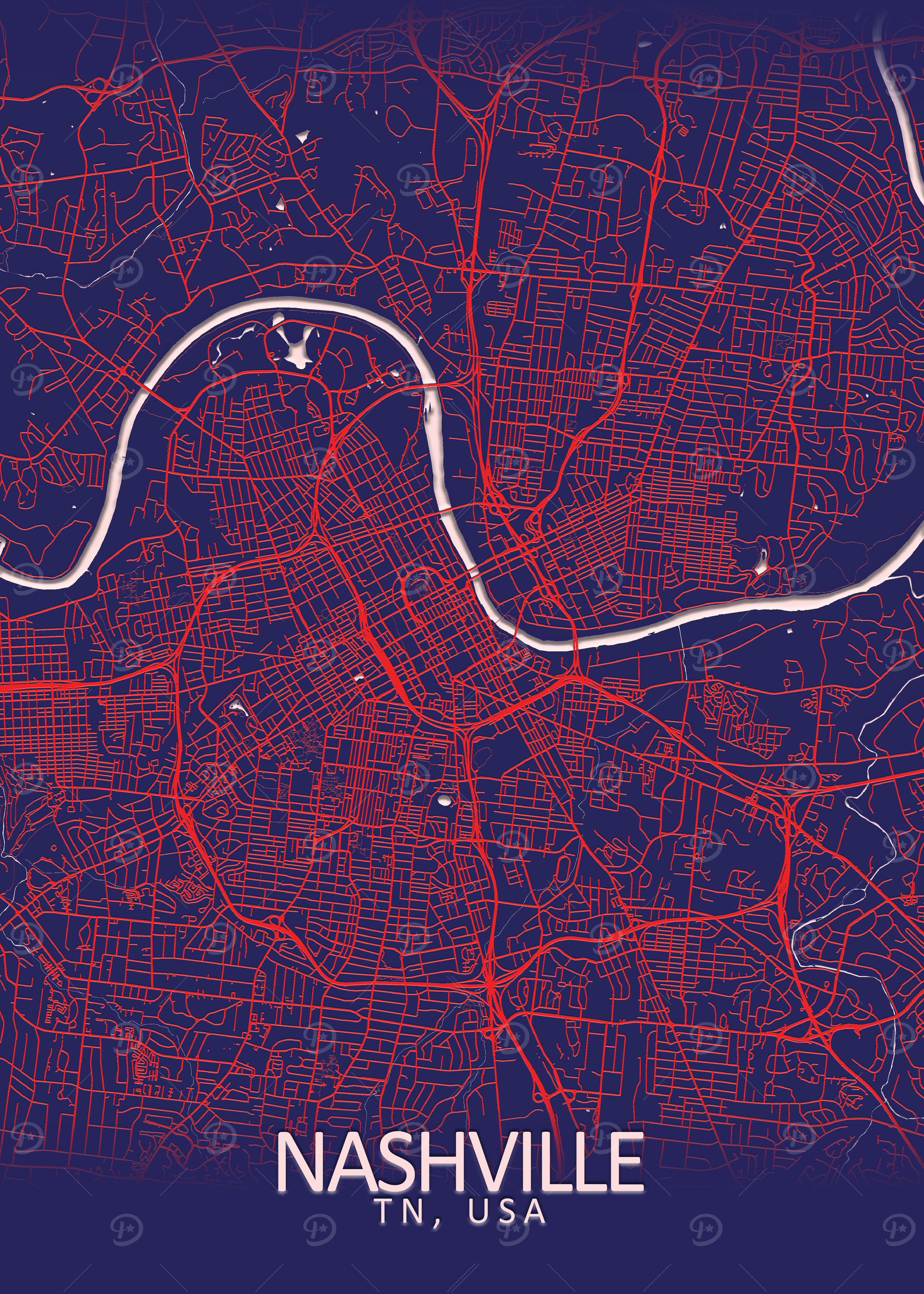 Nashville Dark Blue Map