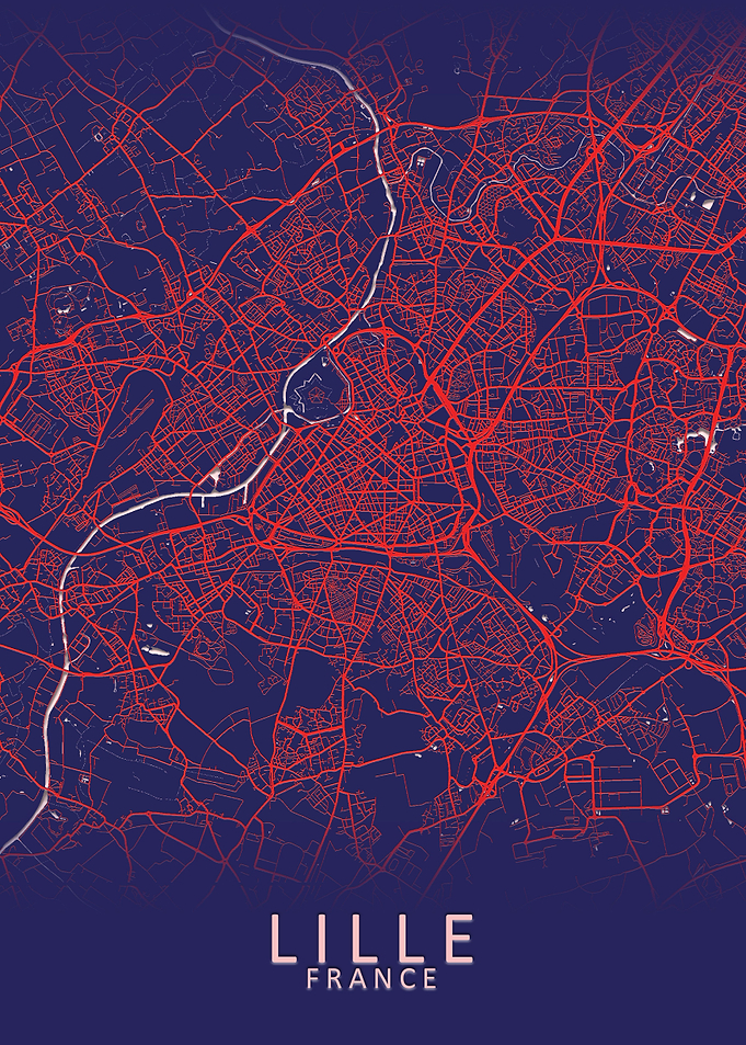 Lille Dark Blue City Map