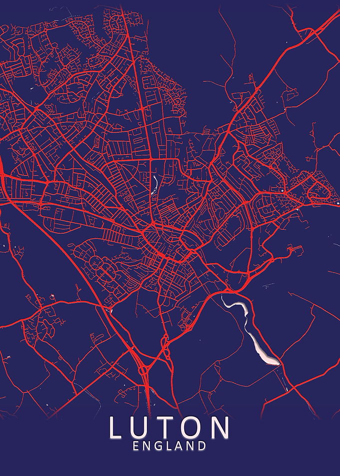 Luton Dark Blue City Map