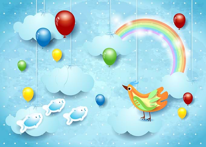 Surreal sky with birds