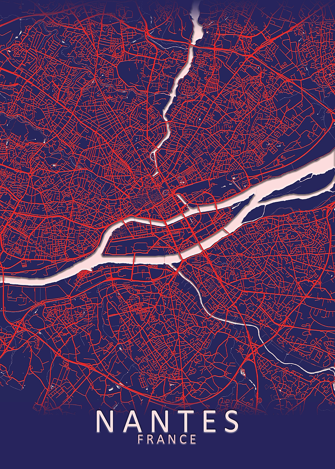 Nantes Dark Blue City Map