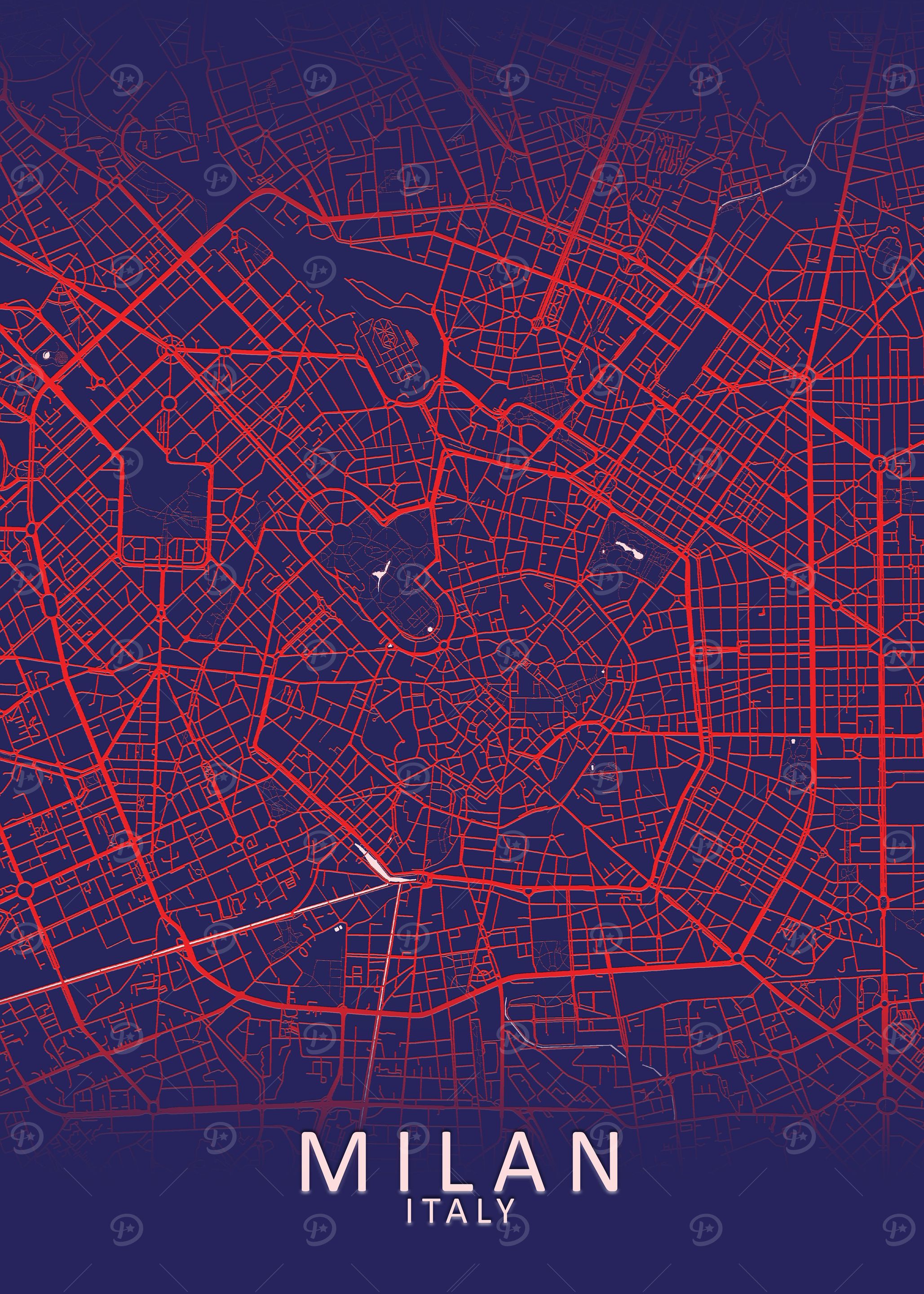 Milan Dark Blue City Map