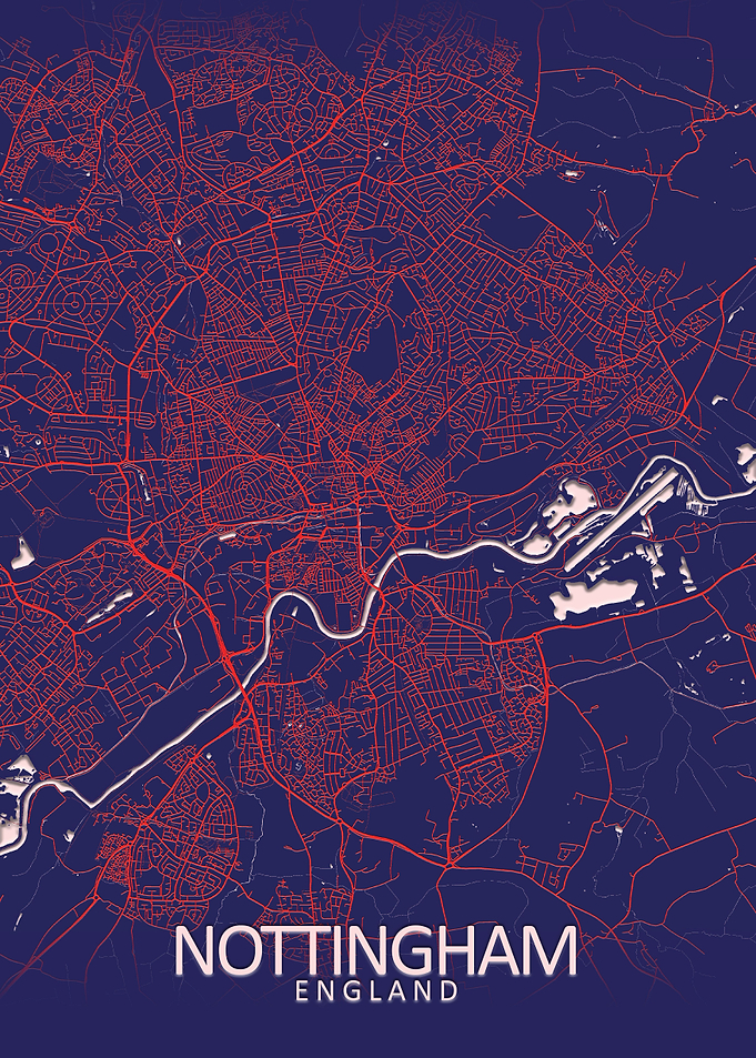 Nottingham Dark Blue Map