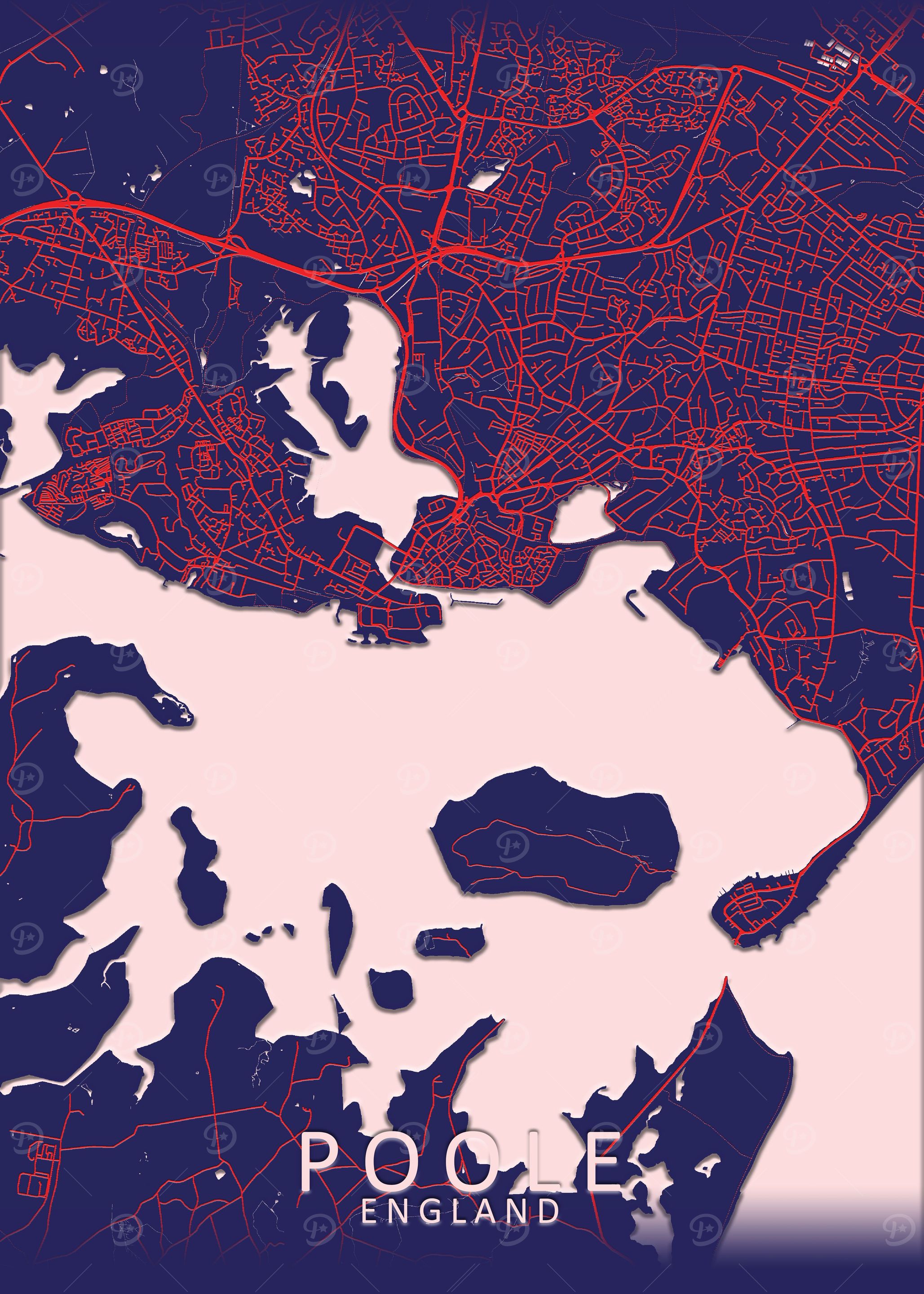 Poole Dark Blue City Map