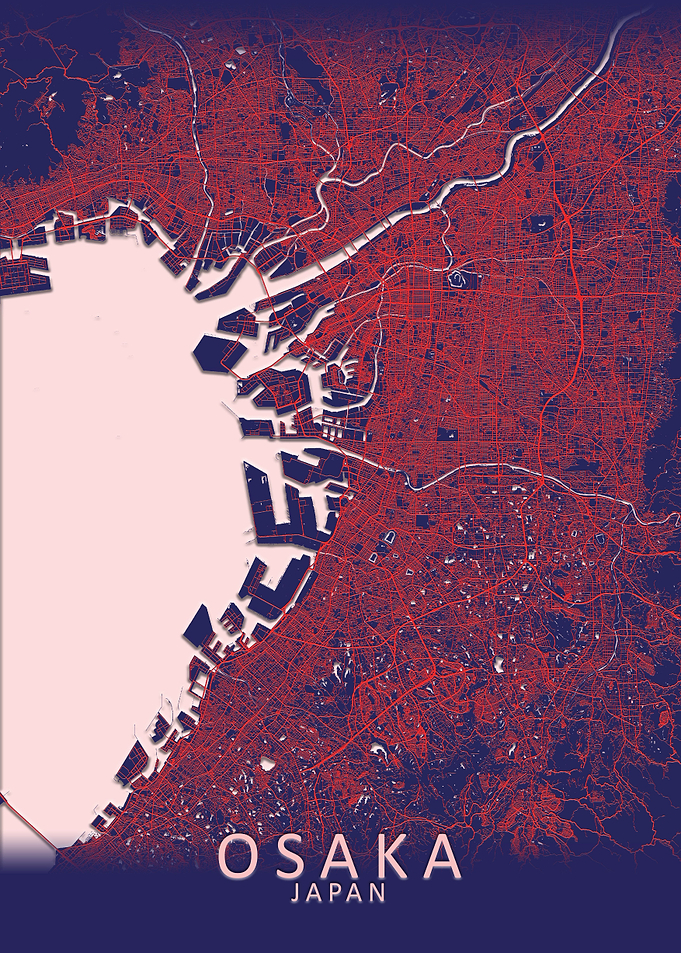 Osaka Dark Blue City Map