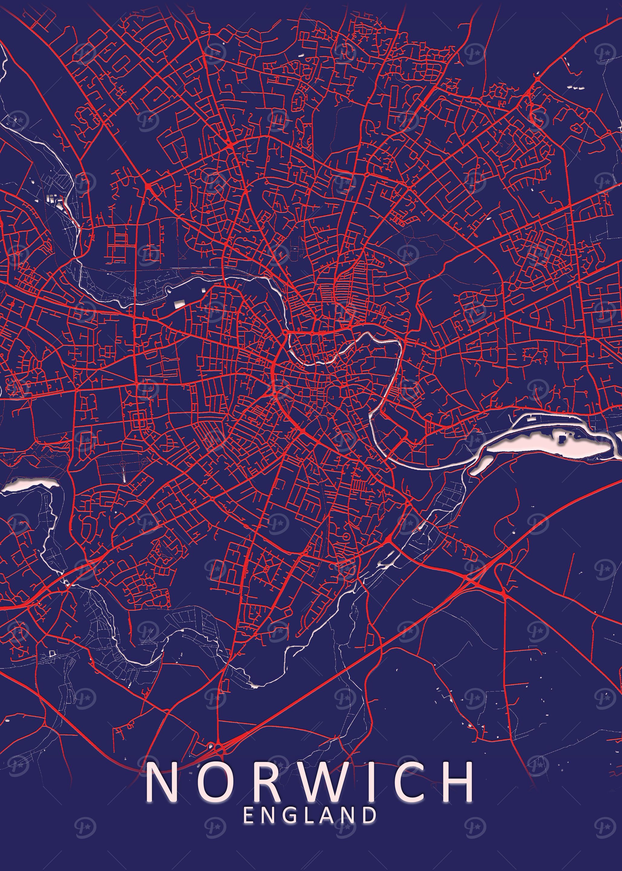 Norwich Dark Blue City Map