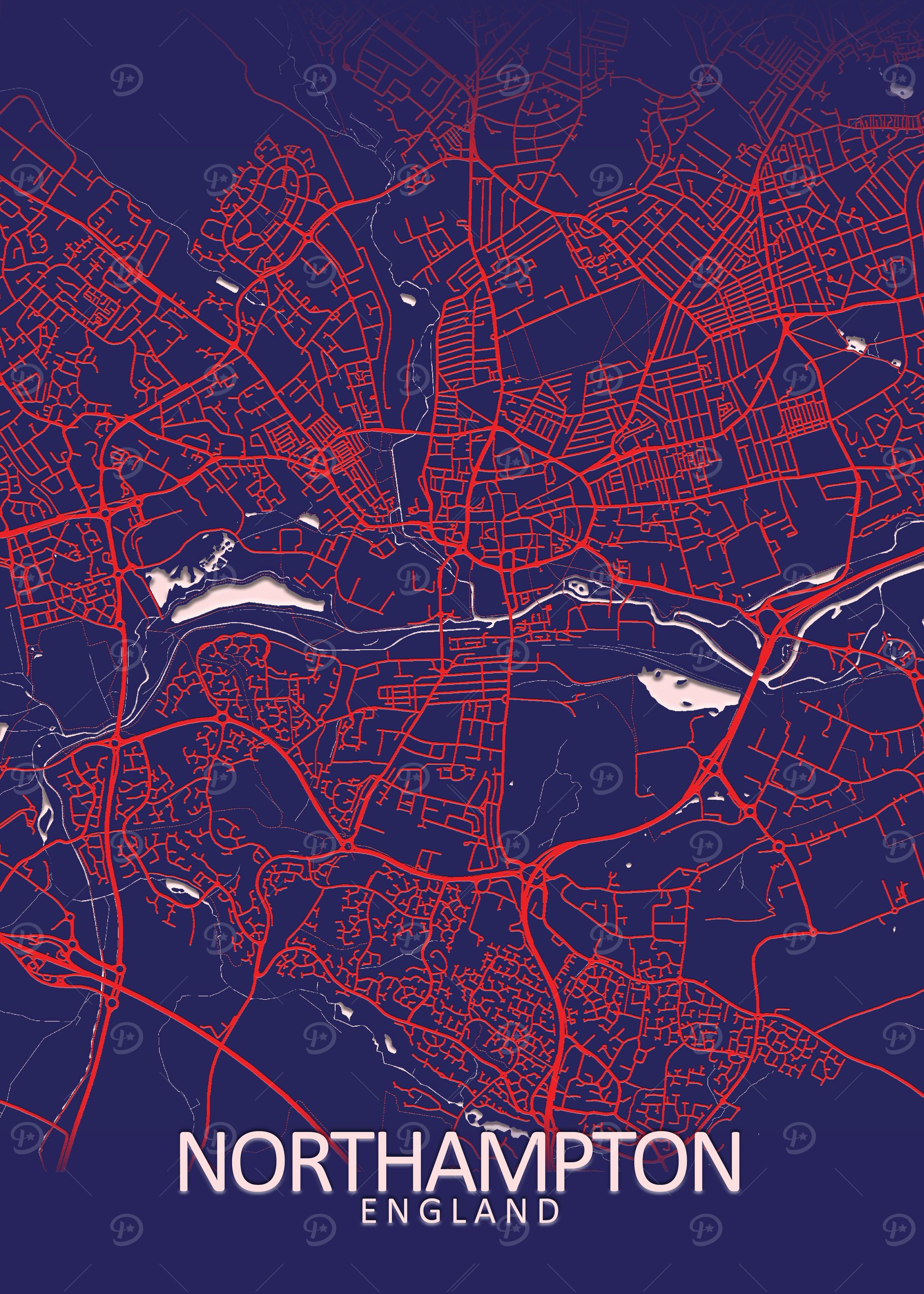 Northampton Dark Blue Map