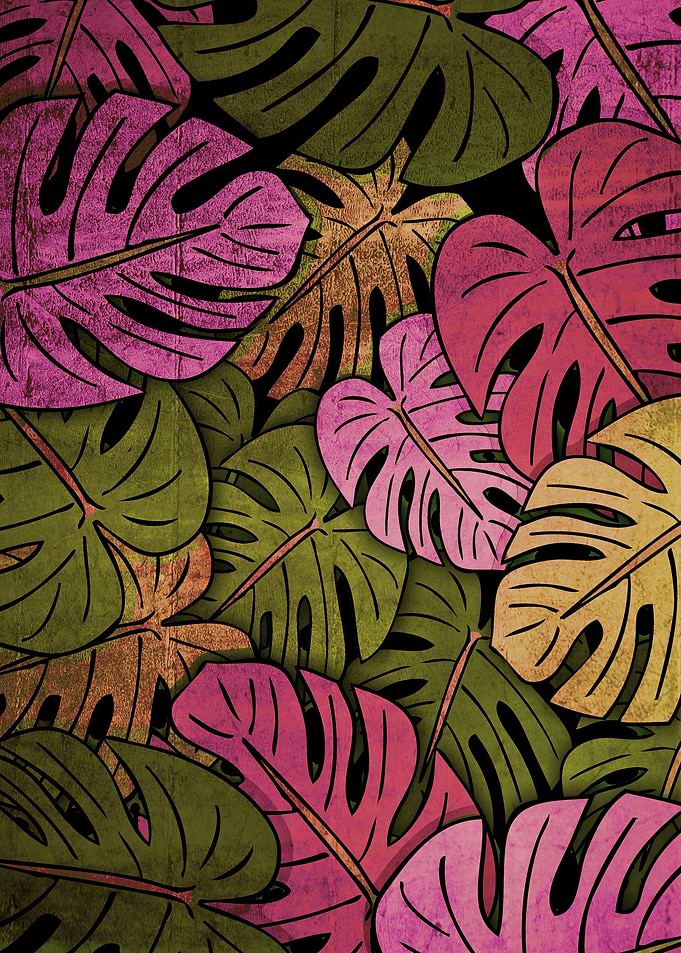 Grunge Monstera Leaves