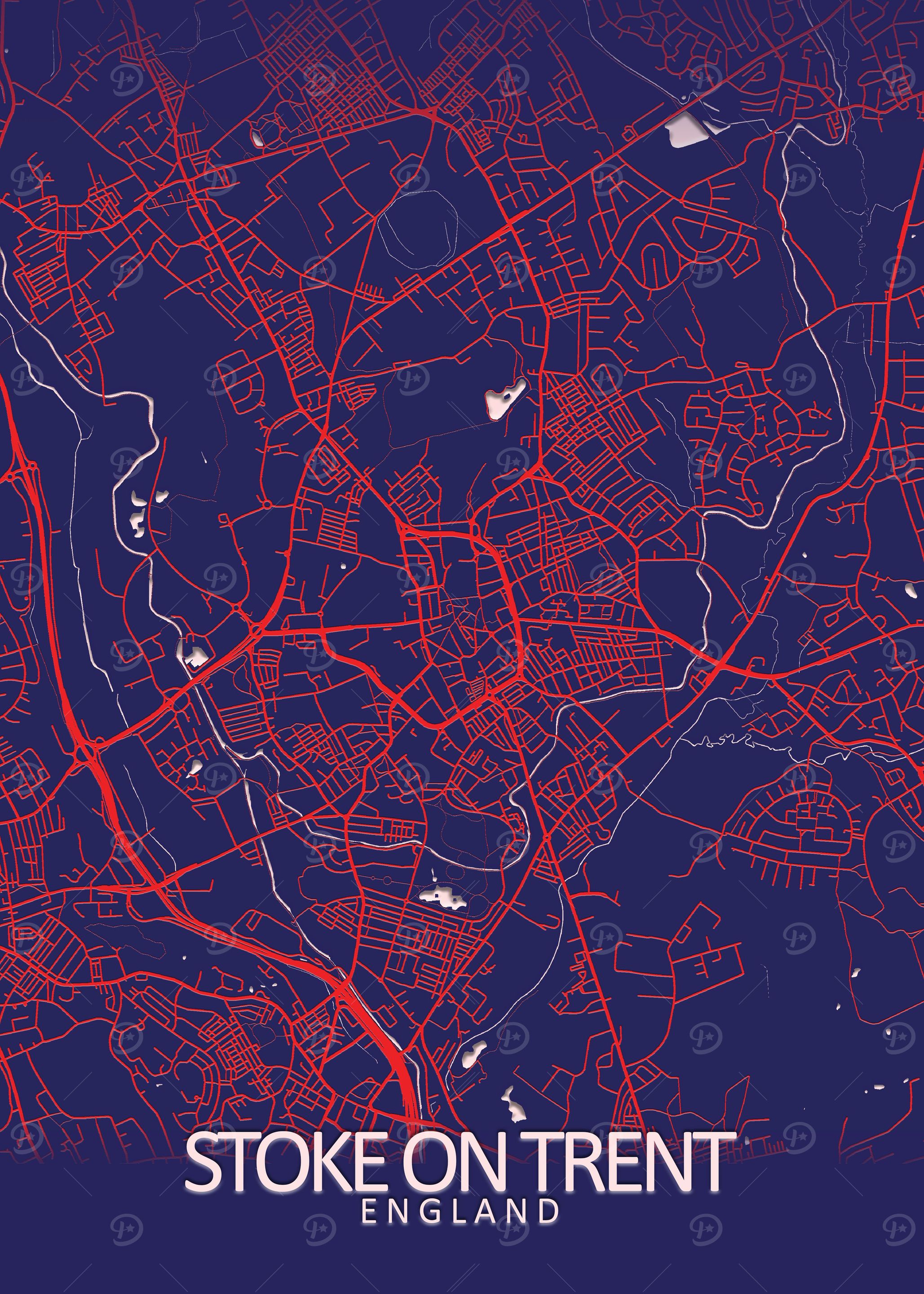 Stoke on Trent Blue Map