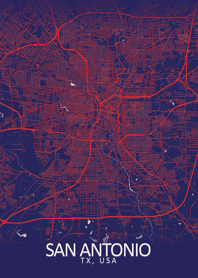 San Antonio Dark Blue Map
