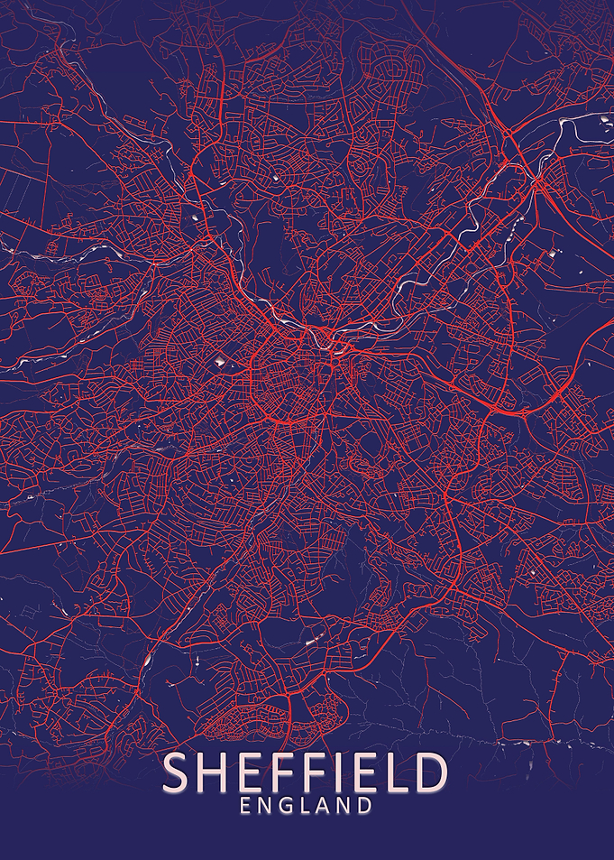Sheffield Dark Blue Map