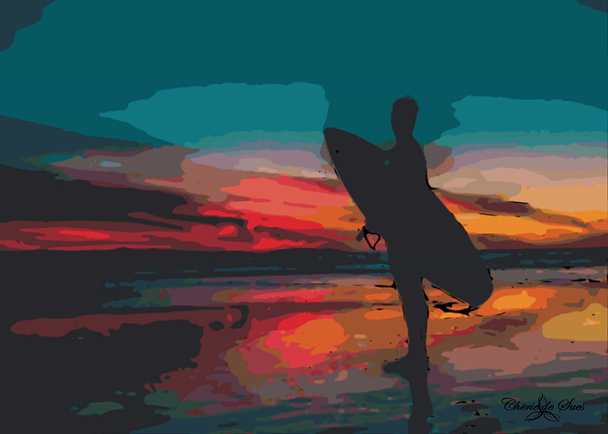 Beach Surfer At of Sunset