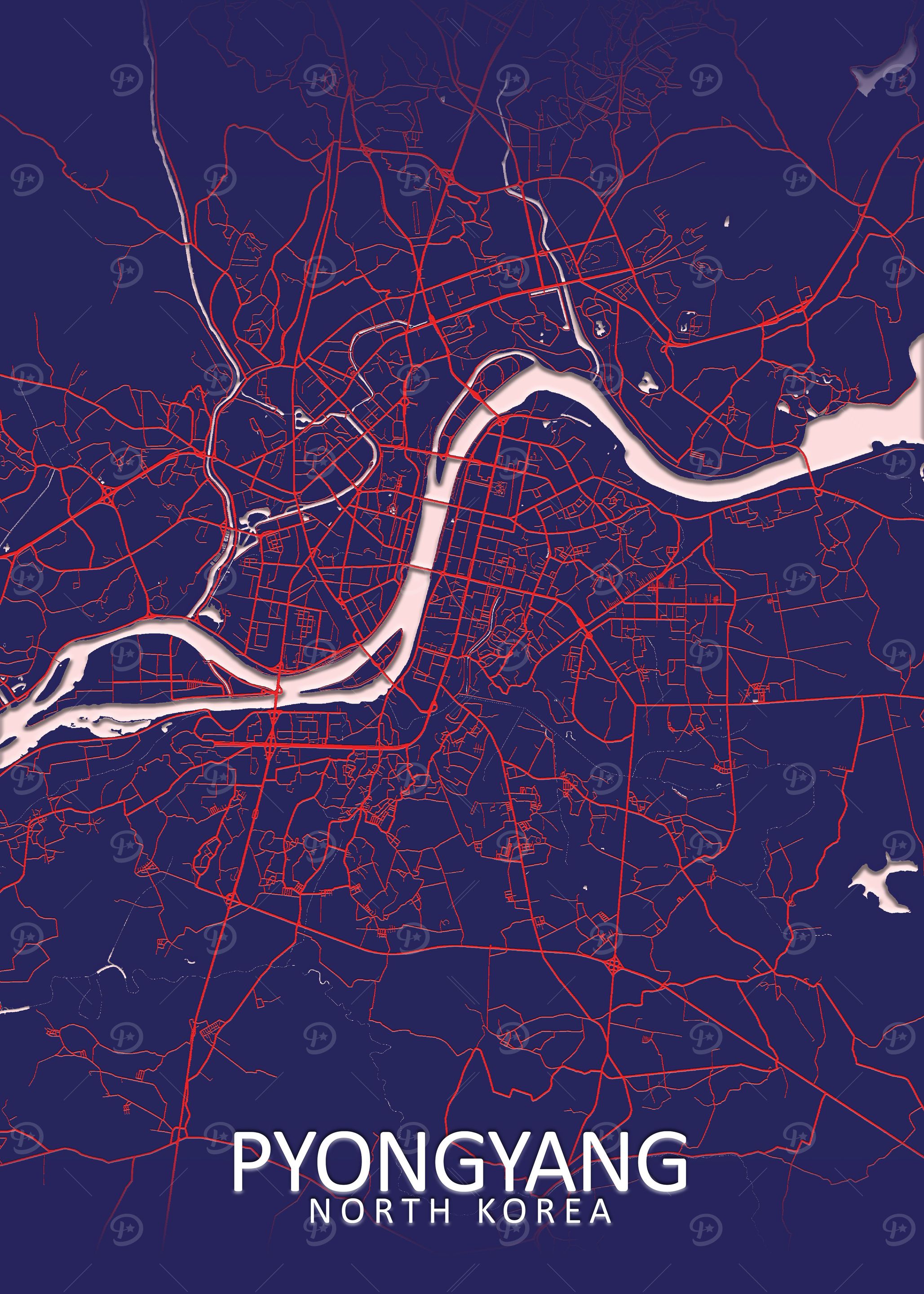 Pyongyang Dark Blue Map