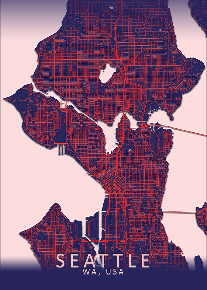 Seattle Dark Blue City Map