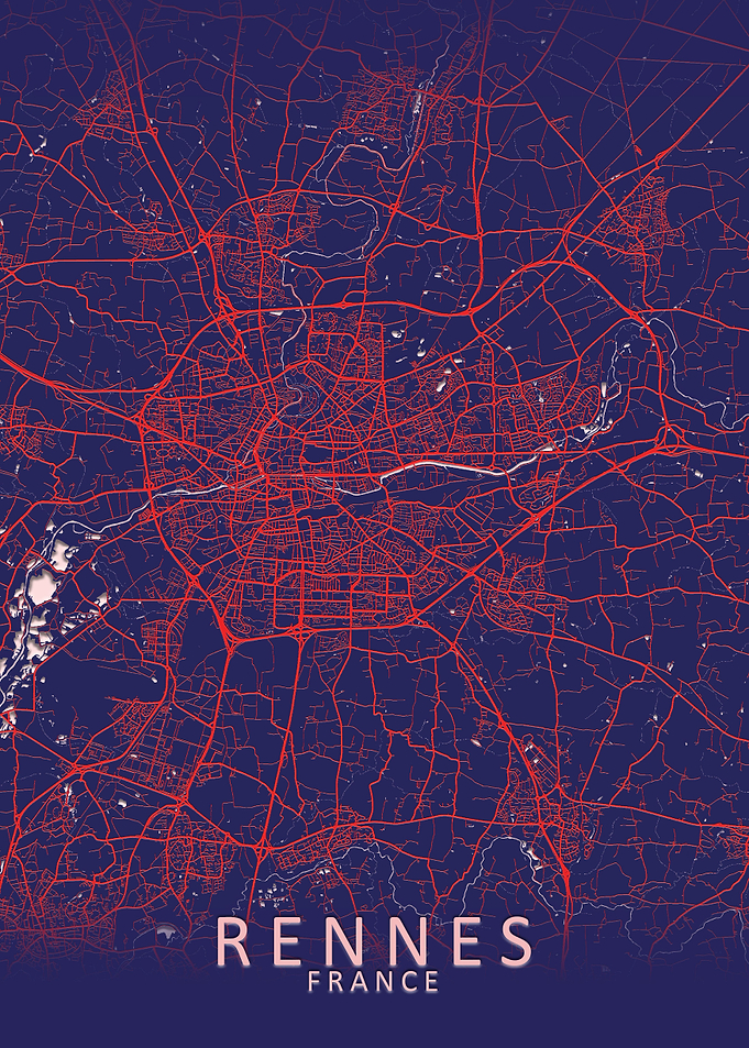 Rennes Dark Blue City Map