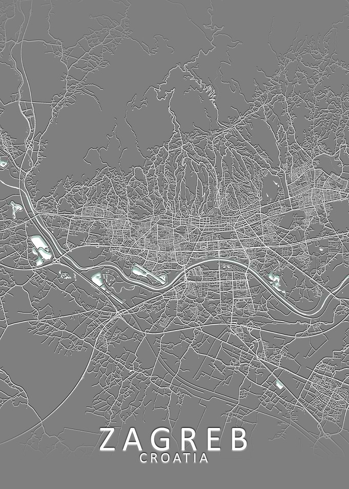 Zagreb Grey City Map