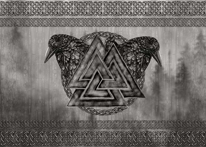 Valknut Symbol and Ravens
