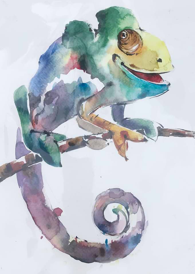 Watercolor with iguana