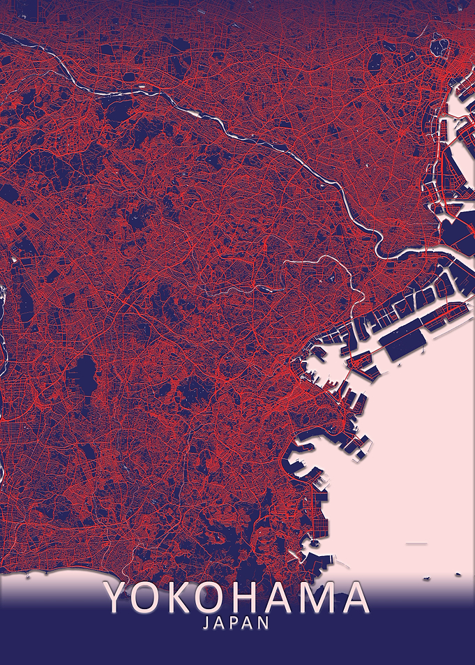 Yokohama Dark Blue Map