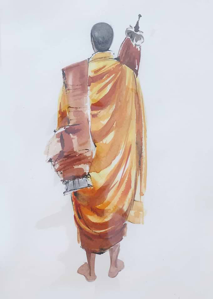 Watercolor with buddha