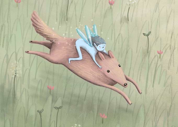 Blue Pixie Riding Dog