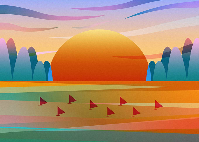 Sunset in the Lake