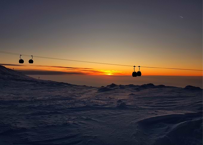 icy mountain sunset