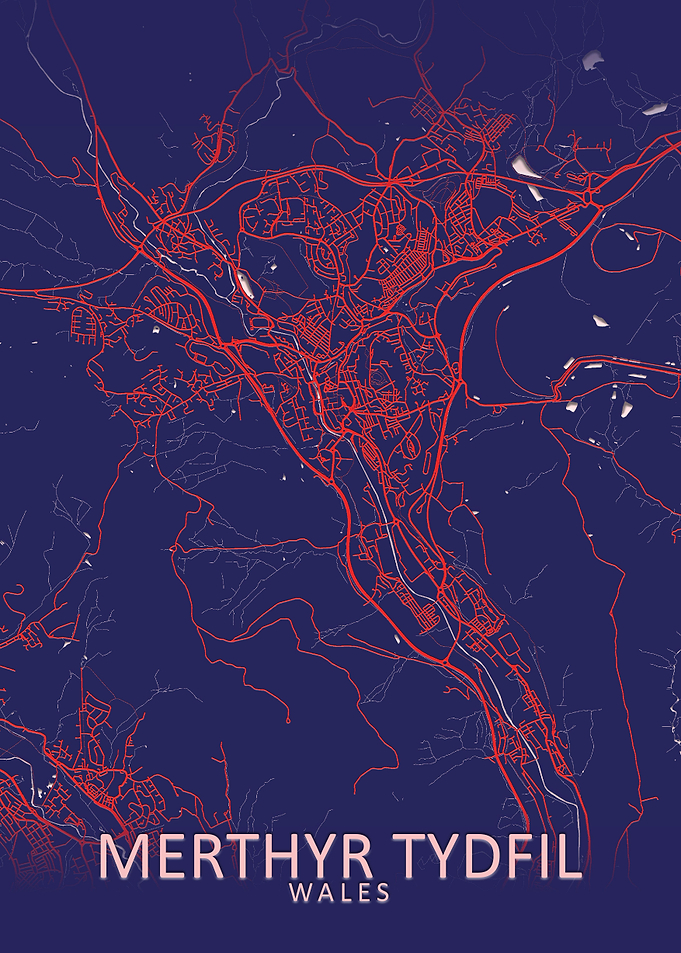 Merthyr Tydfil Blue Map
