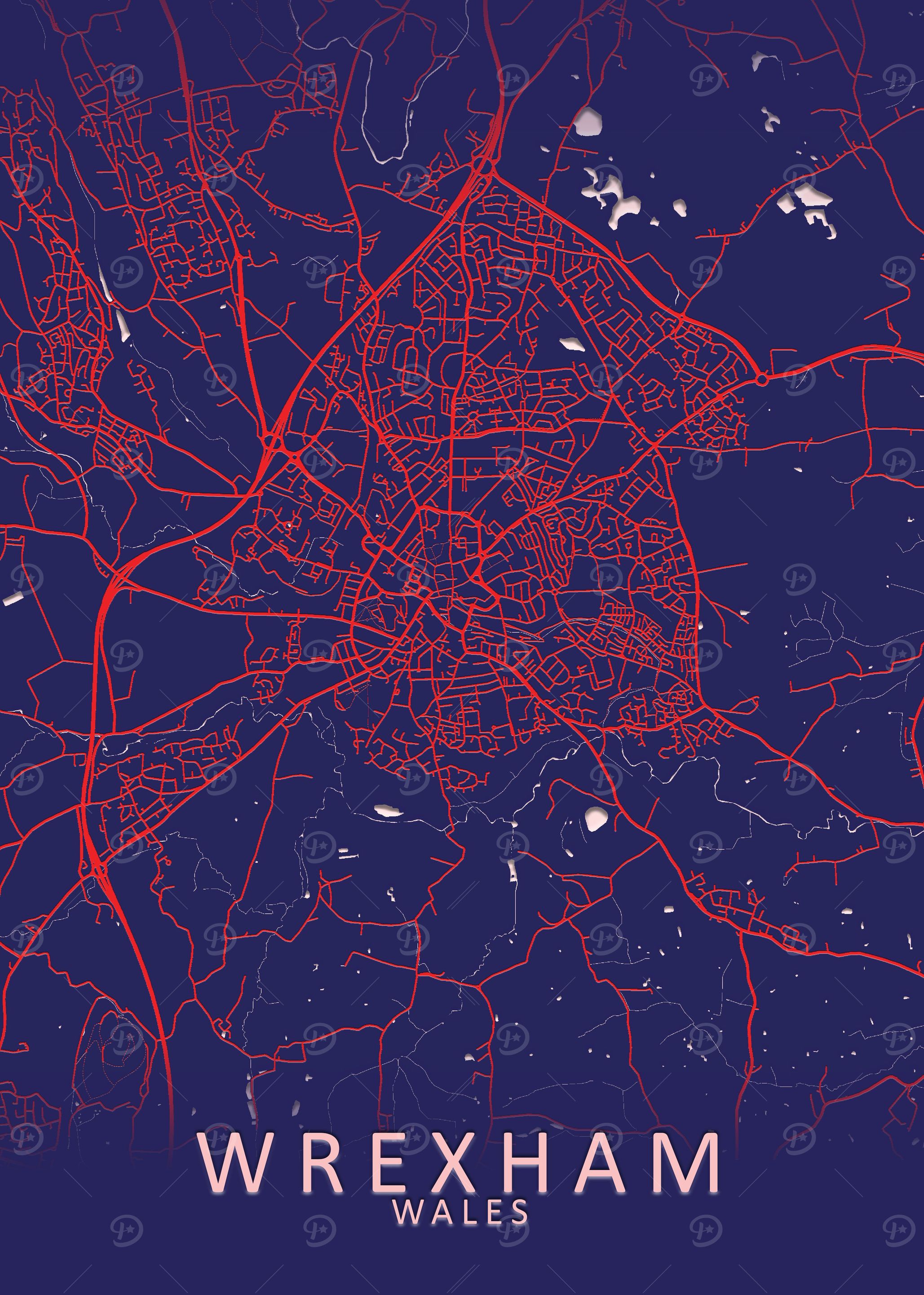 Wrexham Blue City Map