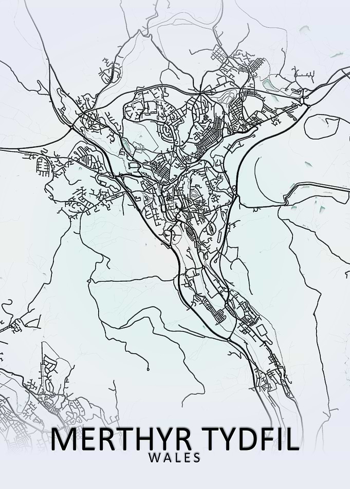 Merthyr Tydfil White Map