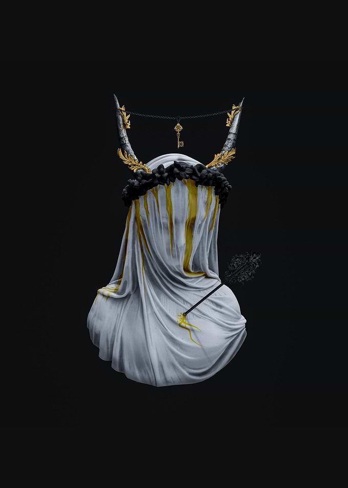 Veiled maiden, old statue