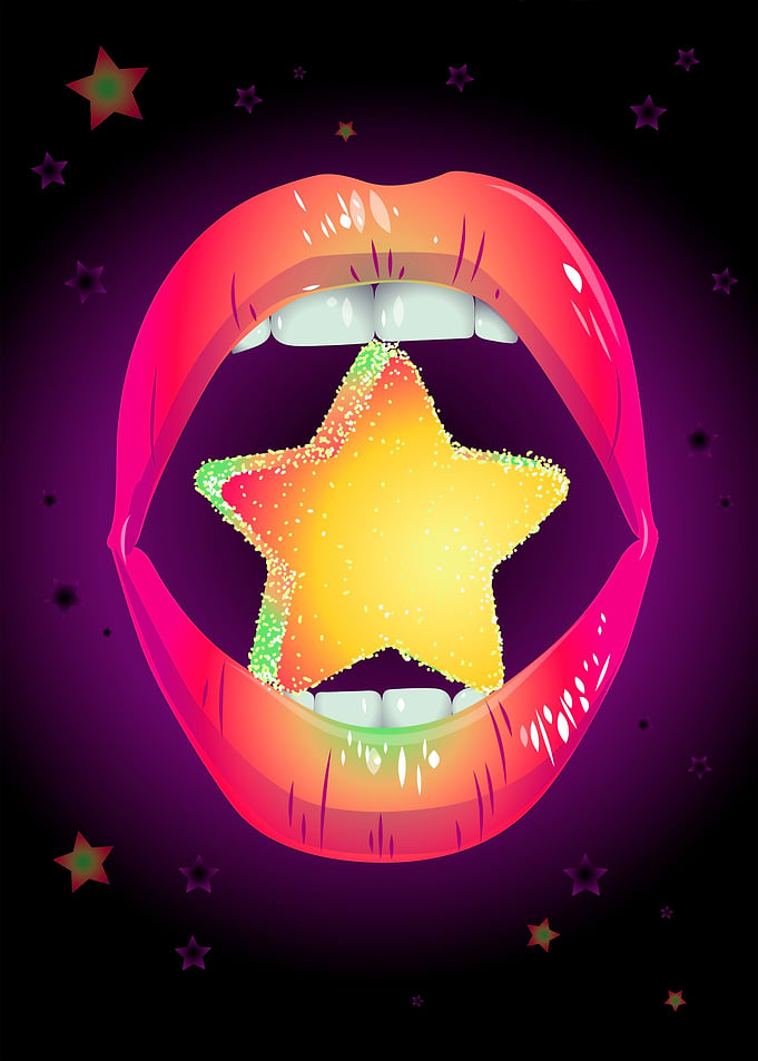 female lips with a star