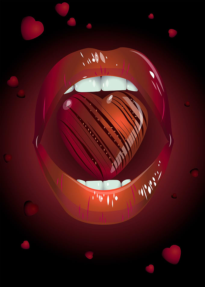 lips with chocolate heart