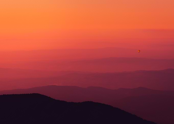 Hot air balloon at sunrise
