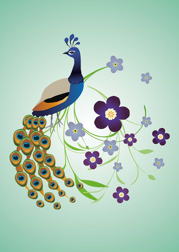 Peacock with flowers