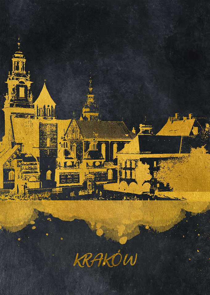 Krakow skyline gold black