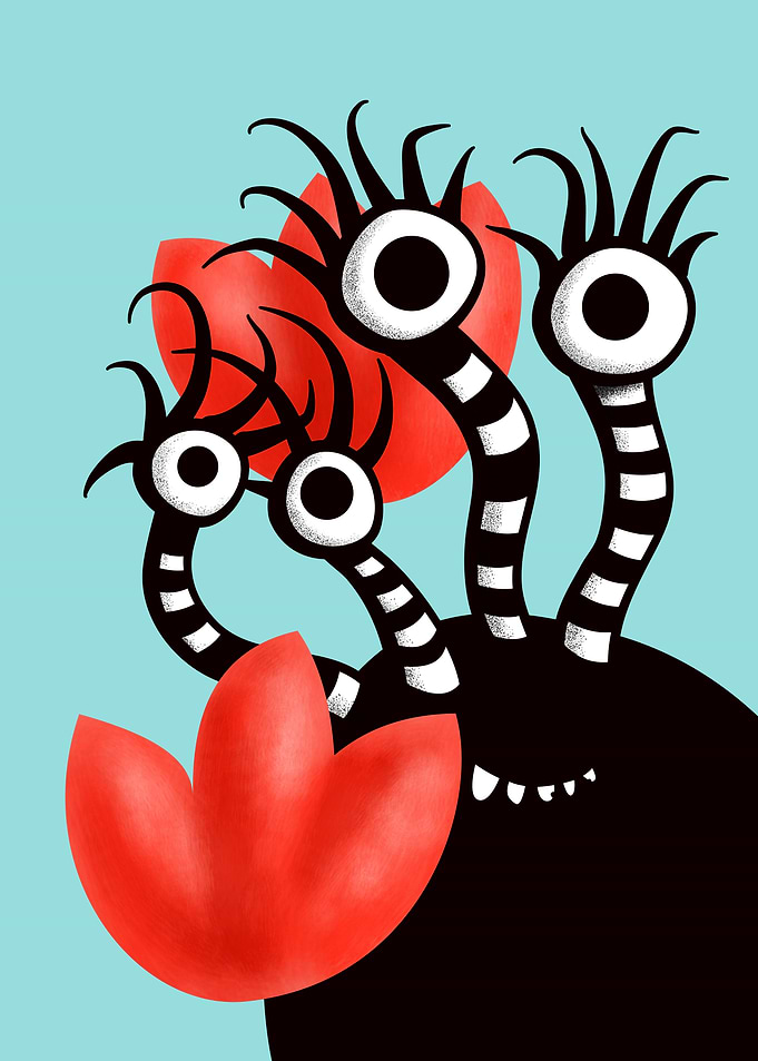 Cute Monster With Tulips