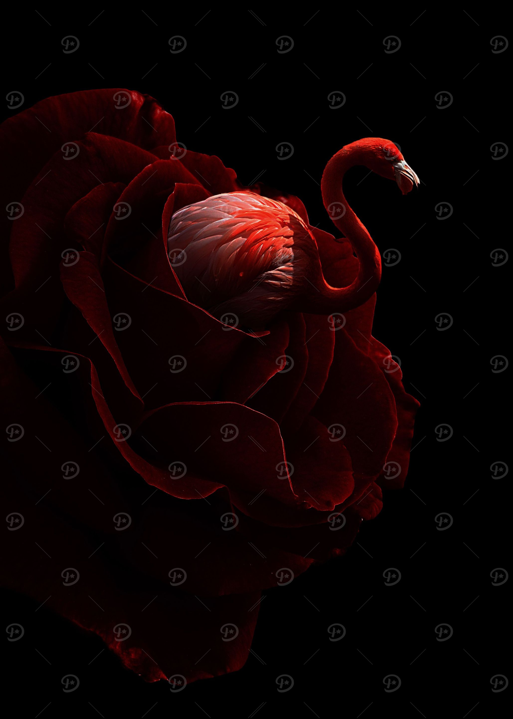 flamingo red rose art