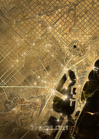 barcelona map gold