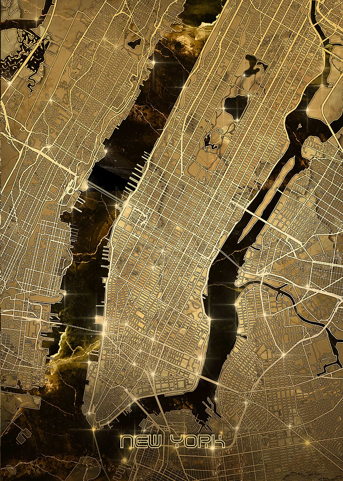 new york map gold