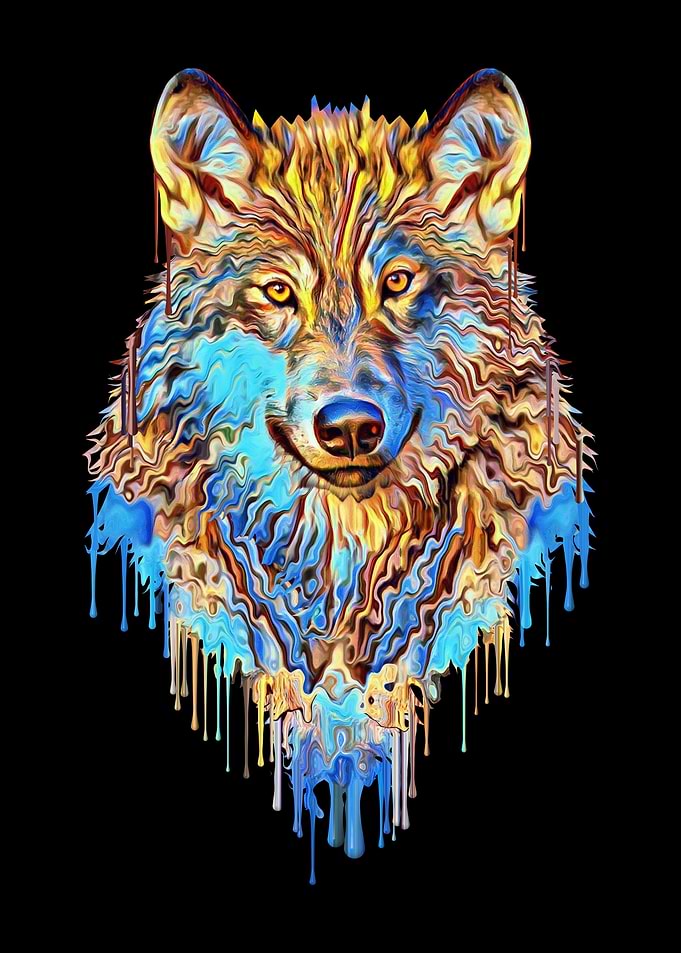 Wolf Watercolor Drip