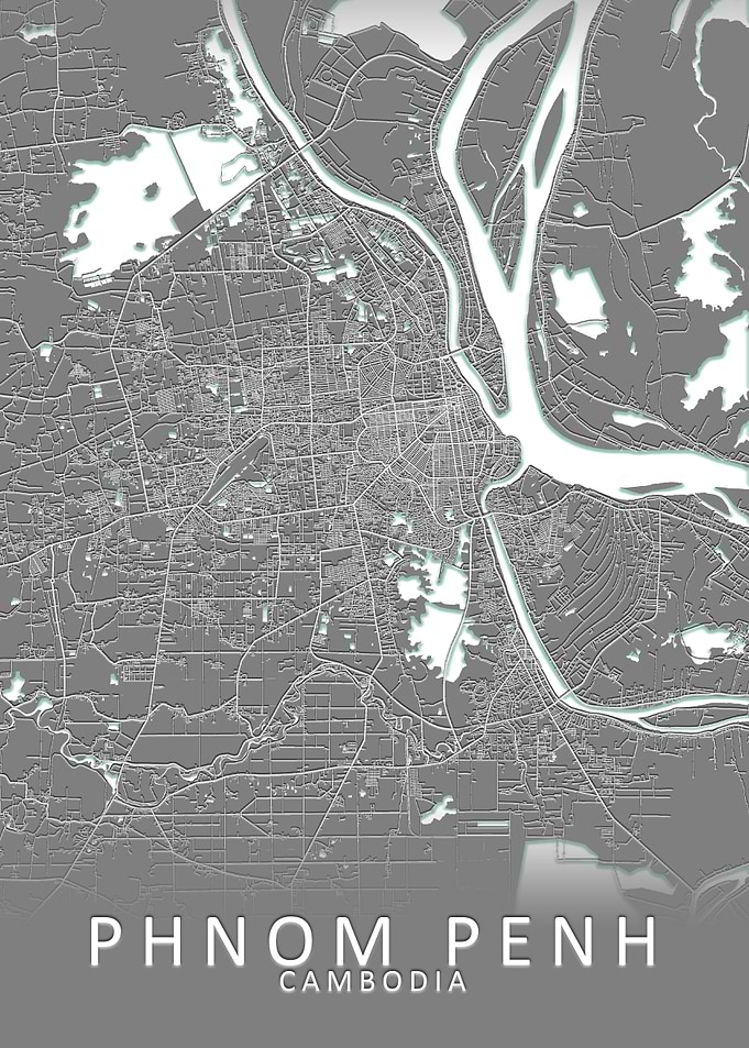 Phnom Penh Grey City Map