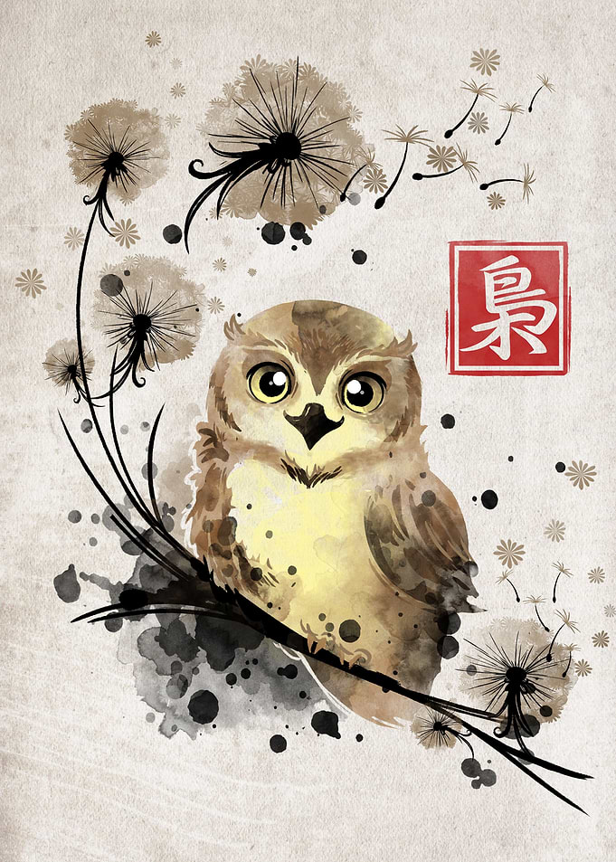 Dandelion owl watercolor