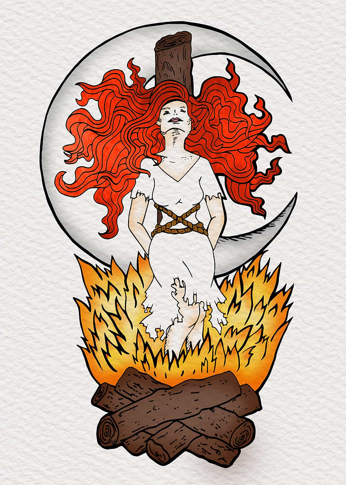 Witch in flames