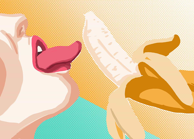 pop art girl eating banana