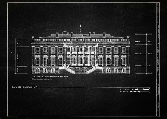 white house elevation blue