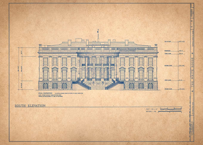 white house elevation blue